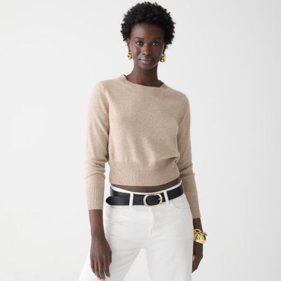 NWT J.Crew Cashmere Shrunken Crewneck Sweater in Heather Stone, Size XXS - Picture 2 of 8